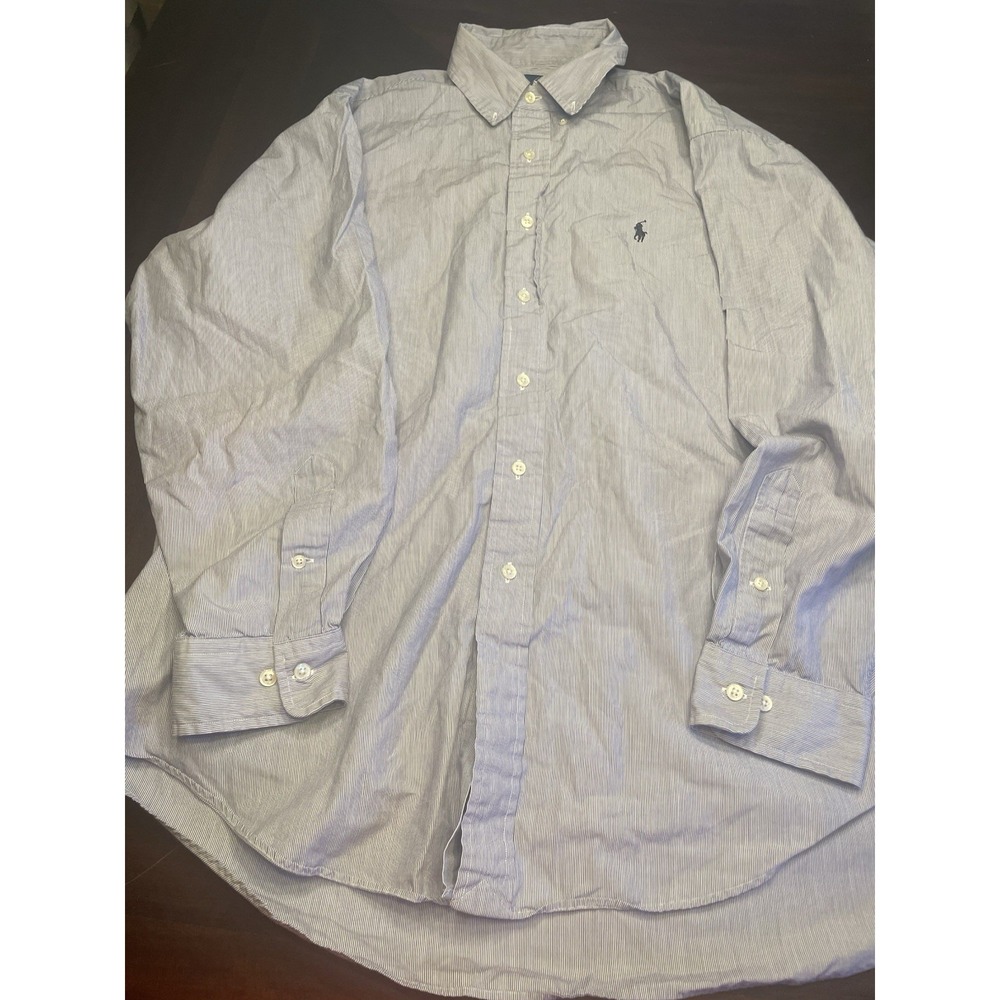 Mens Ralph Lauren Yarmouth Shirt Blue Stripe 16 1/2   34/35 Long Sleeve Cotton